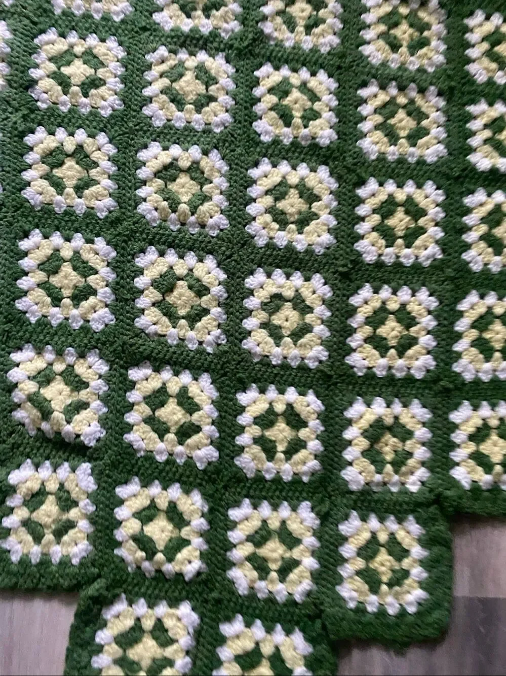 Handmade Crochet Afghan Granny Square Diamond Shape Throw Blanket 58x67 Retro Bo